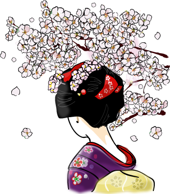 舞妓さんと桜 のイラスト素材 かな絵箱